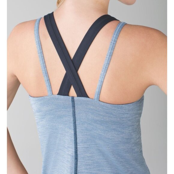 Lululemon Run For Gold Tank Top Built In Bra Heathered Blue Denim Navy Women's 2 - Picture 2 of 7